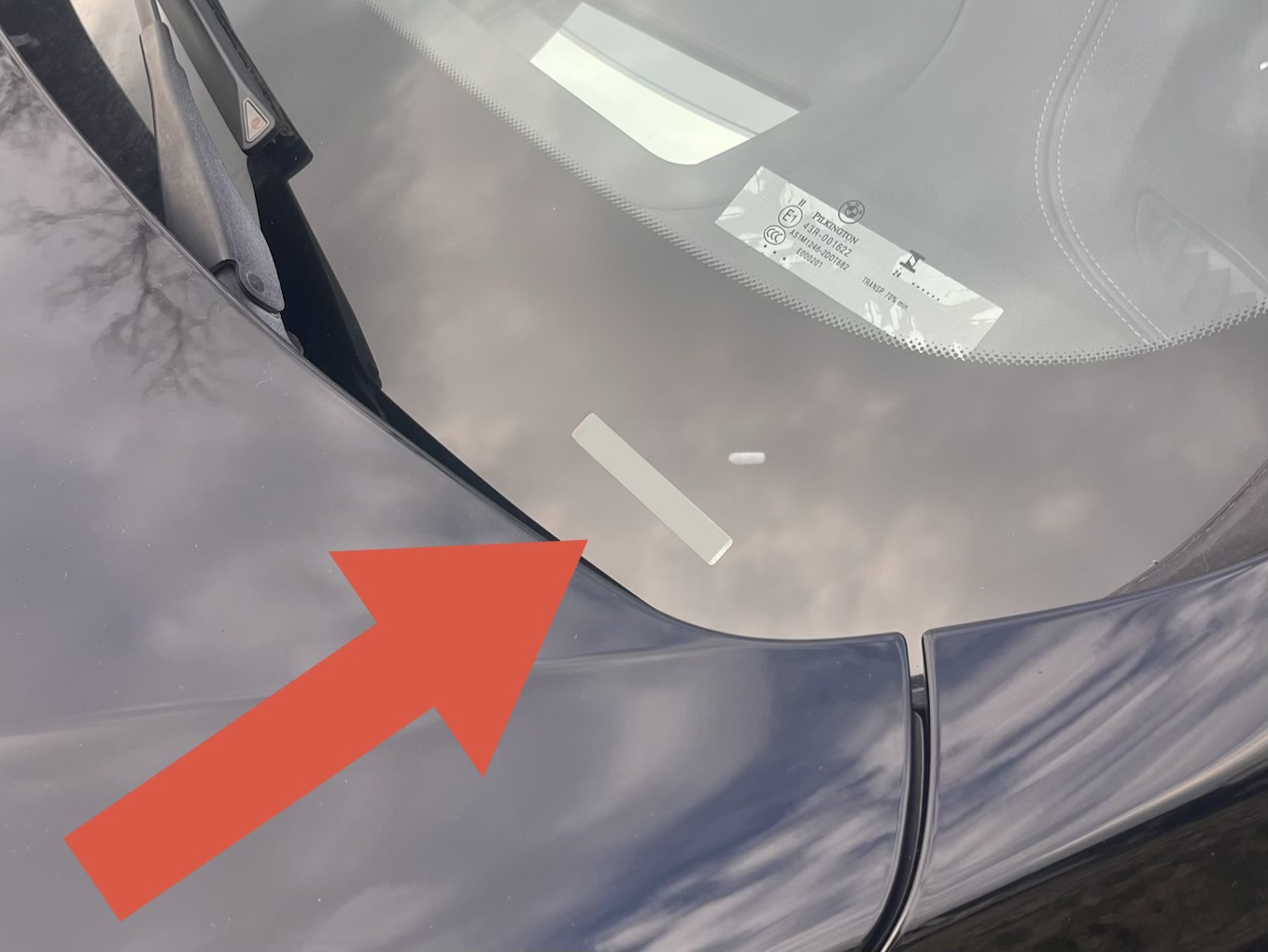 VIN number location on front windshield of BMW